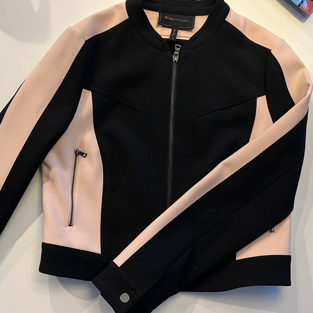 BCBGMaxAzria Black and Pink Bomber Jacket
